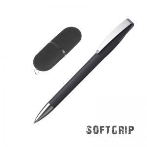 Подарочный набор ручка и флеш-карта, покрытие soft grip, черный, черный