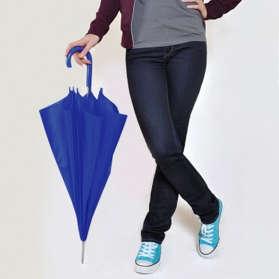 Зонт-трость с пластиковой ручкой, механический; синий; D=103 см; нейлон; шелкография