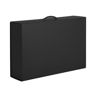 Коробка  складная подарочная  с ручкой,  черный, 37x25 x10cm,  кашированный картон, тисн